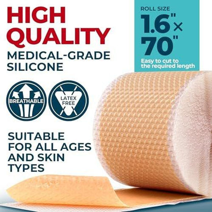 Medizinisches Silikon-Narbenband – 1,6" x 70" – Wirksame Behandlung von Narben nach Operationen, Kaiserschnitt, Bauchdeckenstraffung, Akne und mehr – Wiederverwendbare Silikon-Narbenfolie
