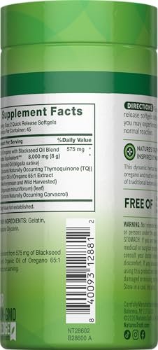 Nature's Truth Öl des Oregano Kapseln mit Schwarzkümmelöl | 90 Softgels | Natürlich vorkommendes Carvacrol | Non-GMO & Glutenfrei