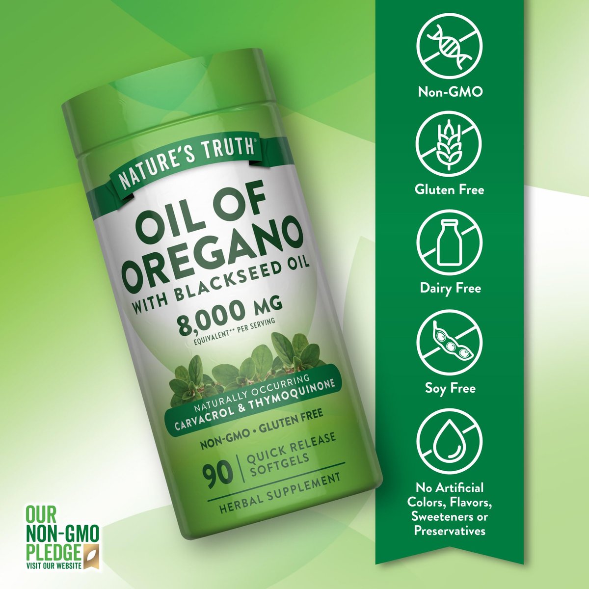 Nature's Truth Öl des Oregano Kapseln mit Schwarzkümmelöl | 90 Softgels | Natürlich vorkommendes Carvacrol | Non-GMO & Glutenfrei