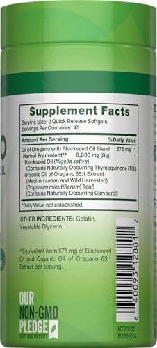 Nature's Truth Öl des Oregano Kapseln mit Schwarzkümmelöl | 90 Softgels | Natürlich vorkommendes Carvacrol | Non-GMO & Glutenfrei