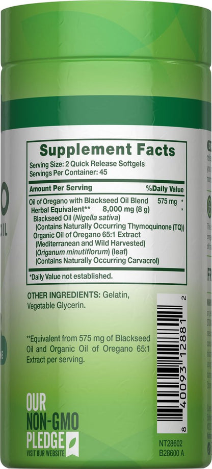 Nature's Truth Öl des Oregano Kapseln mit Schwarzkümmelöl | 90 Softgels | Natürlich vorkommendes Carvacrol | Non-GMO & Glutenfrei