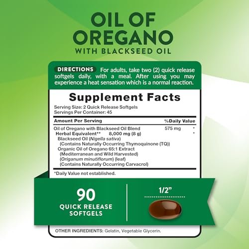 Nature's Truth Öl des Oregano Kapseln mit Schwarzkümmelöl | 90 Softgels | Natürlich vorkommendes Carvacrol | Non-GMO & Glutenfrei