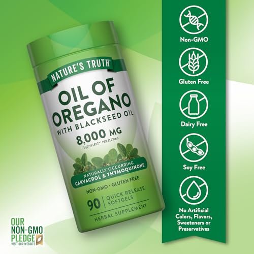 Nature's Truth Öl des Oregano Kapseln mit Schwarzkümmelöl | 90 Softgels | Natürlich vorkommendes Carvacrol | Non-GMO & Glutenfrei