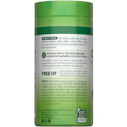 Nature's Truth Öl des Oregano Kapseln mit Schwarzkümmelöl | 90 Softgels | Natürlich vorkommendes Carvacrol | Non-GMO & Glutenfrei