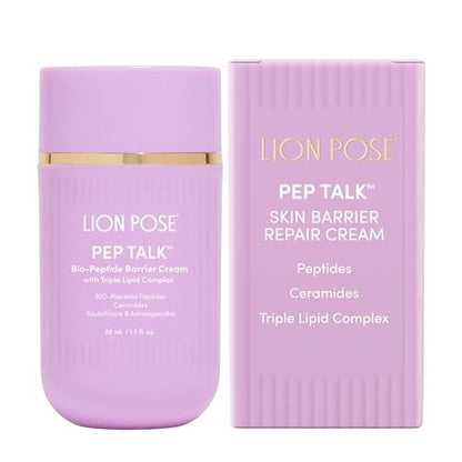 LION POSE Pep Talk Bio-Placenta Barrier Repair Creme gegen Rötungen & Trockenheit, Gesichts- und Körperfeuchtigkeitscreme, Ceramid-Barriere-Reparatur-Feuchtigkeitscreme mit Glutathion und Ashwagandha, 50 ml