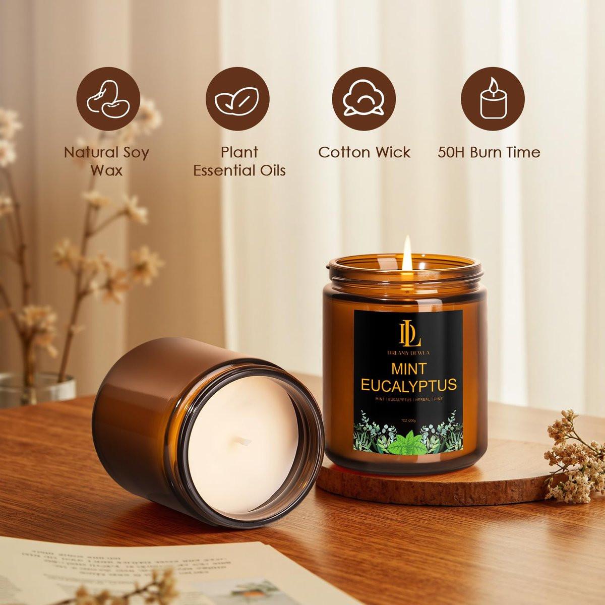 Mint Eucalyptus Kerzen, Minze Eukalyptus Duftkerze, Muttertag Kerzen Geschenk für Frauen, Sojakerzen für Zuhause, 7oz 50 Stunden Brenndauer
