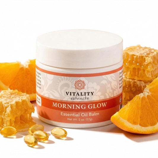 Vitality Extracts Morning Glow Essential Oil Balm – 2 oz, Bienenwachs, Vitamin E, strahlende tägliche Hautpflege für alle Hauttypen