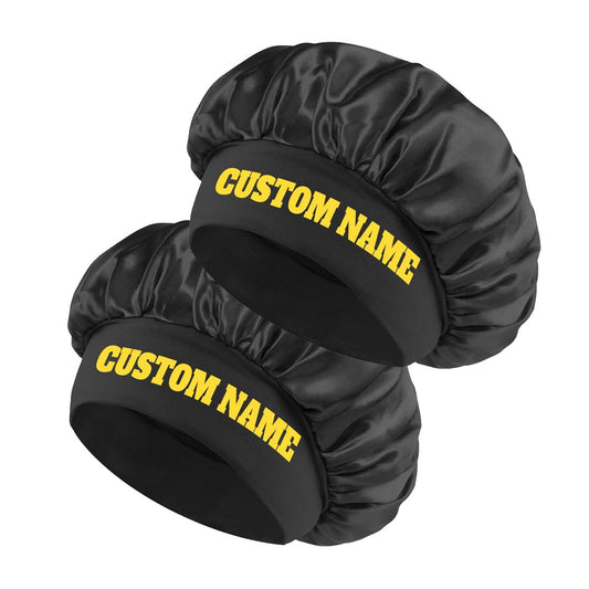 2er-Pack Personalisierte Seidenhaube mit Namen für Damen – Individuelles Logo Satin Bonnet zum Schlafen, Nacht Haarbedeckung für Locken, Zöpfe, feines Haar