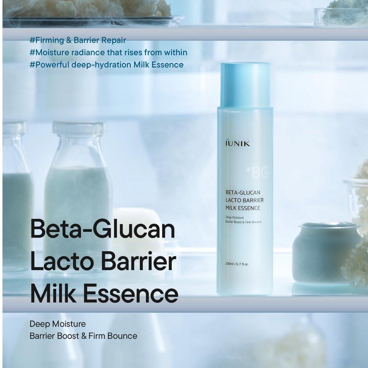 IUNIK Beta-Glucan Barrier Milky Toner Essence – Feuchtigkeitsspendender Toner mit Beta-Glucan & 7 Peptiden für empfindliche und trockene Haut, 200 ml