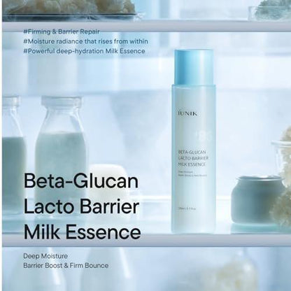 IUNIK Beta-Glucan Barrier Milky Toner Essence – Feuchtigkeitsspendender Toner mit Beta-Glucan & 7 Peptiden für empfindliche und trockene Haut, 200 ml