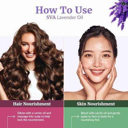 SVA Lavendel Bio Ätherisches Öl – 60 ml – 100 % natürliches Bio-Lavendelöl für Diffuser, Haare, Gesicht, Hautpflege, Aromatherapie, Kopfhaut und Körpermassage, Seifen- und Kerzenherstellung – mit Pipette
