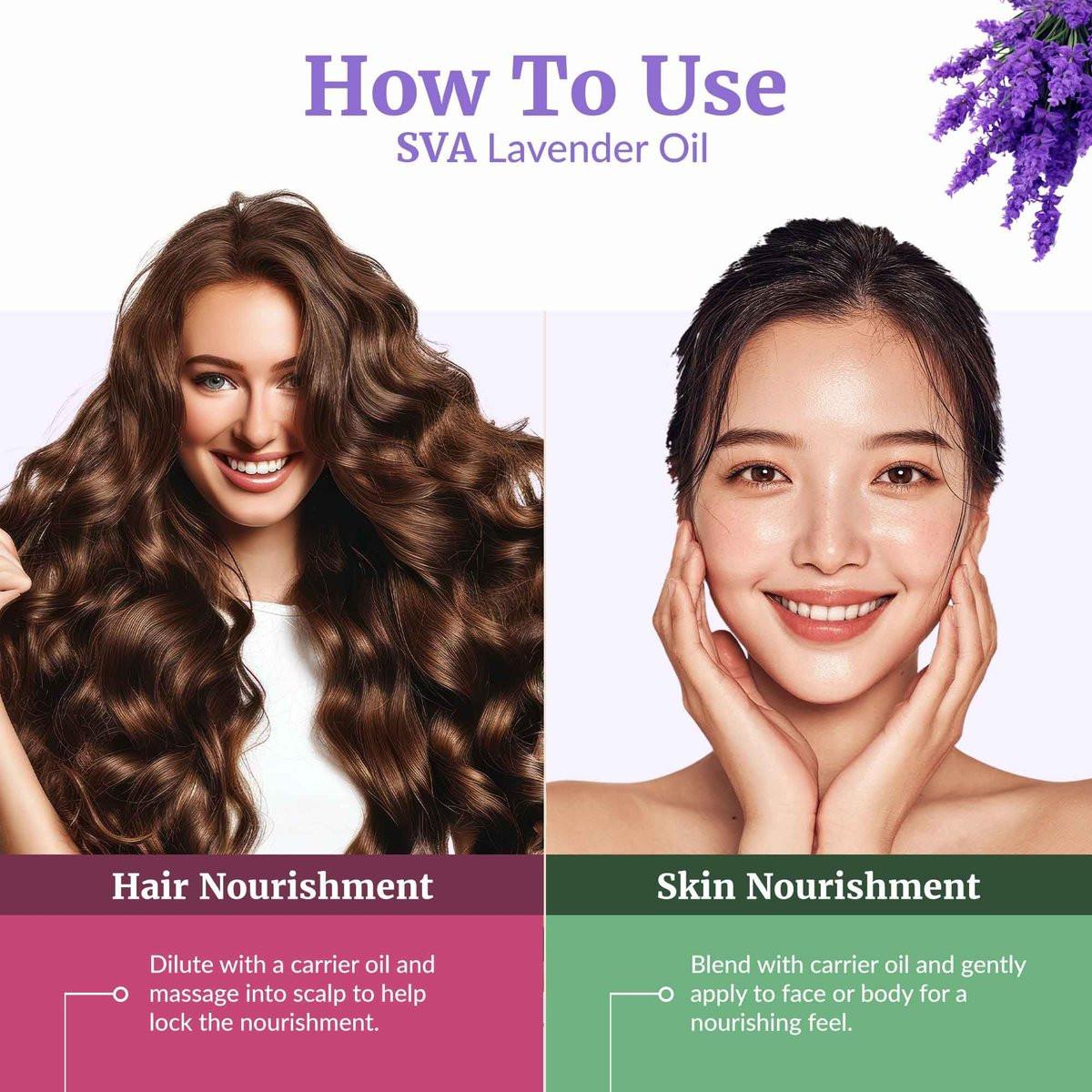 SVA Lavendel Bio Ätherisches Öl – 60 ml – 100 % natürliches Bio-Lavendelöl für Diffuser, Haare, Gesicht, Hautpflege, Aromatherapie, Kopfhaut und Körpermassage, Seifen- und Kerzenherstellung – mit Pipette