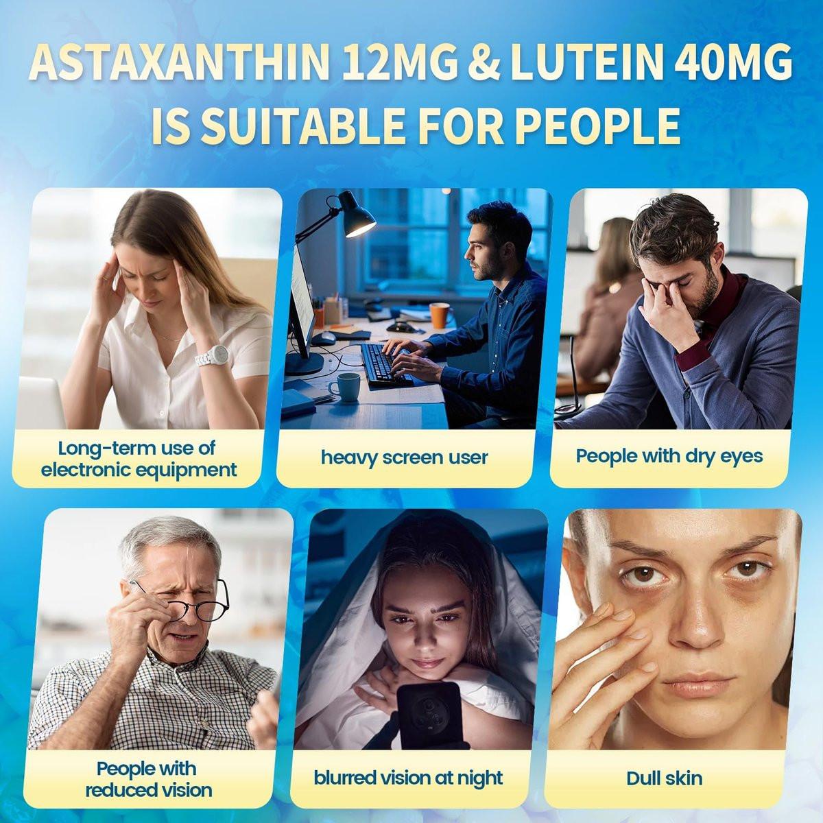 14-in-1 Astaxanthin 12 mg & Lutein 40 mg mit Zeaxanthin – 6-Monatsvorrat, frische Mikroalgenquelle, unterstützt Augen-, Haut-, Gelenk- und Kreislaufgesundheit, Antioxidans, Non-GMO, glutenfrei, 180 Weichkapseln