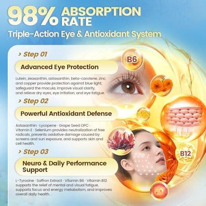 14-in-1 Astaxanthin 12 mg & Lutein 40 mg mit Zeaxanthin – 6-Monatsvorrat, frische Mikroalgenquelle, unterstützt Augen-, Haut-, Gelenk- und Kreislaufgesundheit, Antioxidans, Non-GMO, glutenfrei, 180 Weichkapseln