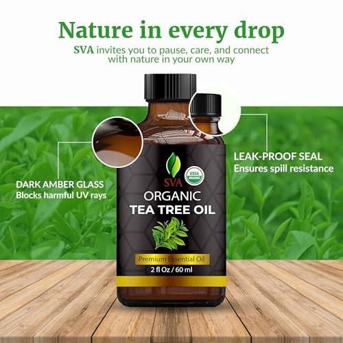 SVA Teebaumöl Bio – 59 ml – 100% natürliches Bio-Teebaumöl – für Diffuser, Haare, Gesicht, Hautpflege, Aromatherapie, Kopfhaut- und Körpermassage, Seifen- und Kerzenherstellung – mit Pipette