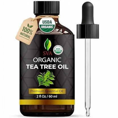 SVA Teebaumöl Bio – 59 ml – 100% natürliches Bio-Teebaumöl – für Diffuser, Haare, Gesicht, Hautpflege, Aromatherapie, Kopfhaut- und Körpermassage, Seifen- und Kerzenherstellung – mit Pipette