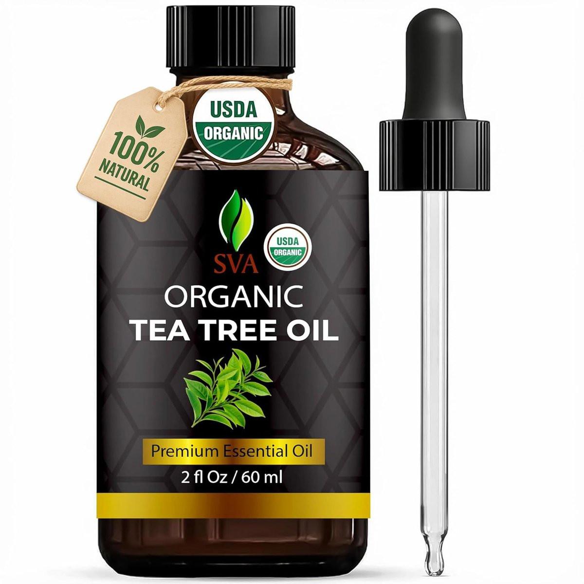 SVA Teebaumöl Bio – 59 ml – 100% natürliches Bio-Teebaumöl – für Diffuser, Haare, Gesicht, Hautpflege, Aromatherapie, Kopfhaut- und Körpermassage, Seifen- und Kerzenherstellung – mit Pipette
