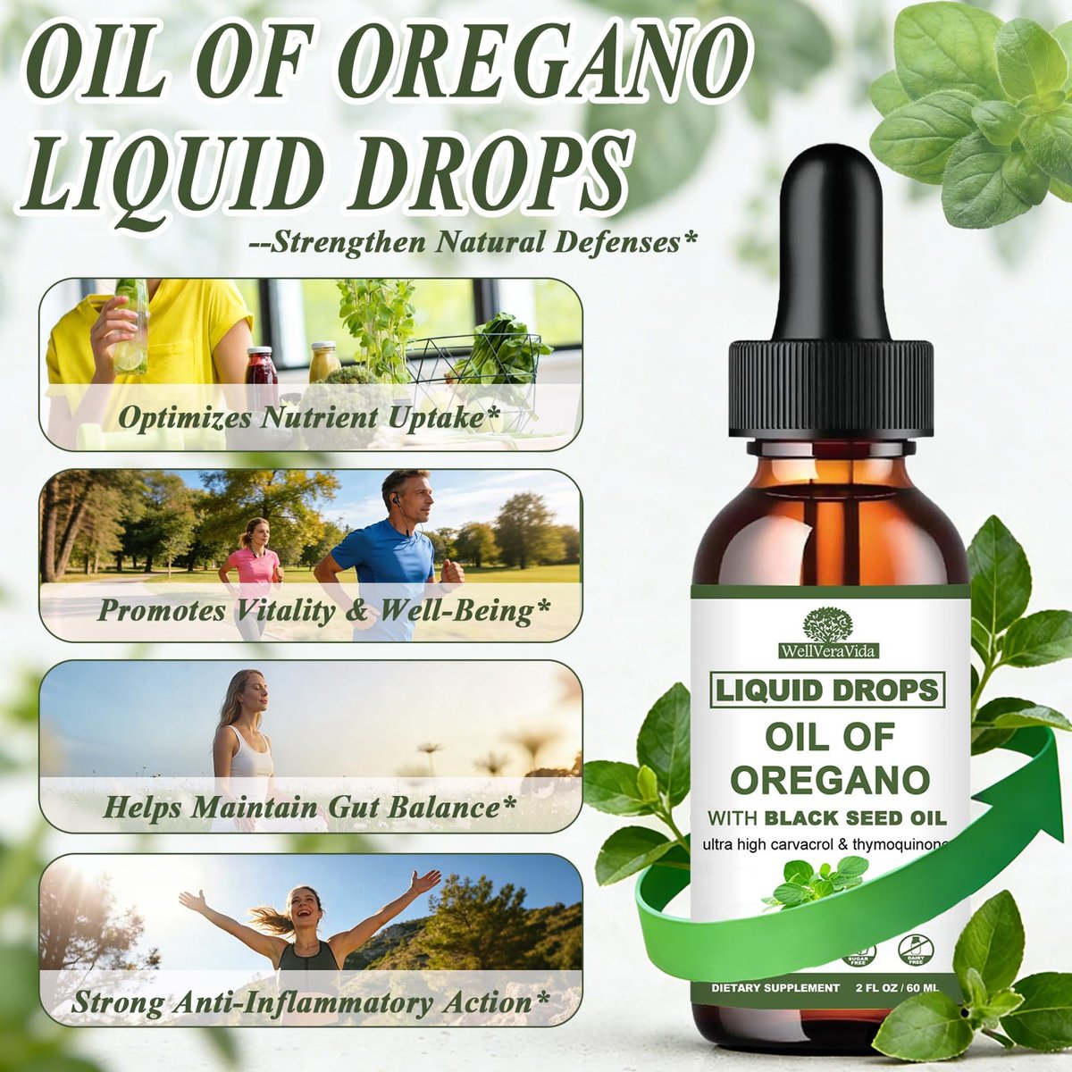 Oreganoöl mit Schwarzkümmelöl, 7-in-1 Bio Oreganoöl Tropfen mit Knoblauch, Holunderbeere, Olivenblatt, Carvacrol & Thymol | Pflanzliches Nahrungsergänzungsmittel für Immunsystem und Antioxidantien-Unterstützung | Vegan