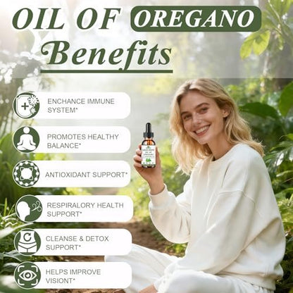 Oreganoöl mit Schwarzkümmelöl, 7-in-1 Bio Oreganoöl Tropfen mit Knoblauch, Holunderbeere, Olivenblatt, Carvacrol & Thymol | Pflanzliches Nahrungsergänzungsmittel für Immunsystem und Antioxidantien-Unterstützung | Vegan