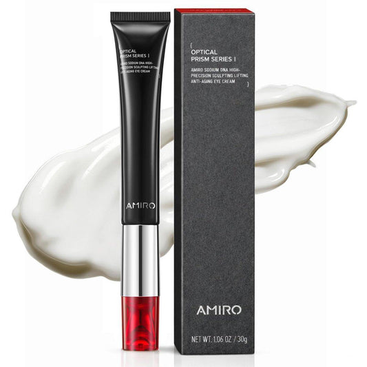 AMIRO 2-in-1 Rote-Licht-Augencreme mit eingebautem Mikrostrom-Massagegerät, PDRN-Peptid-Augenpflege für geschwollene, müde aussehende Augen, hydratisierte & straffere Haut, 30 ml