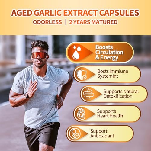 VivoNu Alter Knoblauch Extrakt Kapseln, Geruchlos, mit Magnesium, Chrom, B1 & B9, Unterstützt Immunsystem & Herzfunktion | 2 Jahre gereift | 300 Softgels
