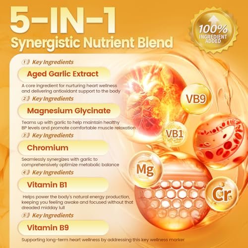 VivoNu Alter Knoblauch Extrakt Kapseln, Geruchlos, mit Magnesium, Chrom, B1 & B9, Unterstützt Immunsystem & Herzfunktion | 2 Jahre gereift | 300 Softgels