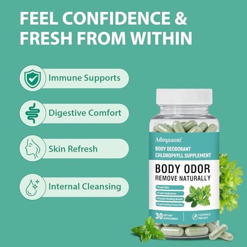Chlorophyll Kapseln – Innerliches Deodorant für Frauen und Männer zur Unterstützung der Darmgesundheit, frischer Atem, Hautgesundheit, Entgiftung & Verdauung – natürlicher Geruchsentferner, vegan, nicht-GVO – 30 Kapseln