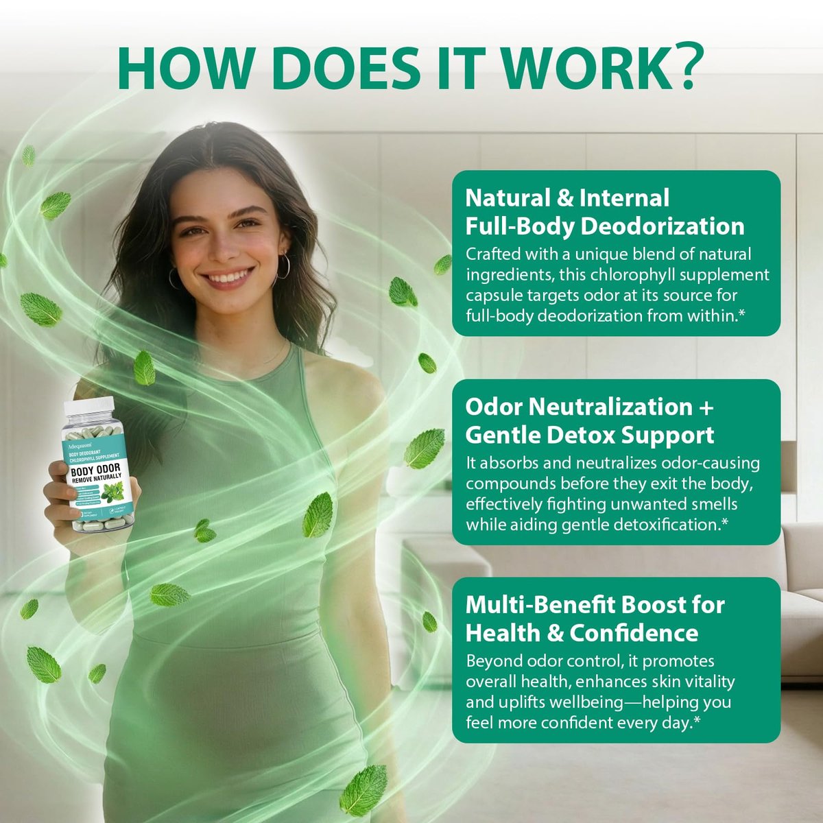Chlorophyll Kapseln – Innerliches Deodorant für Frauen und Männer zur Unterstützung der Darmgesundheit, frischer Atem, Hautgesundheit, Entgiftung & Verdauung – natürlicher Geruchsentferner, vegan, nicht-GVO – 30 Kapseln