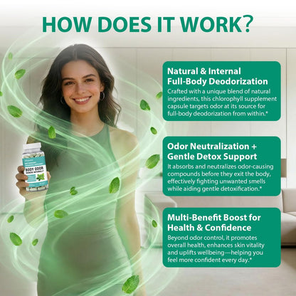 Chlorophyll Kapseln – Innerliches Deodorant für Frauen und Männer zur Unterstützung der Darmgesundheit, frischer Atem, Hautgesundheit, Entgiftung & Verdauung – natürlicher Geruchsentferner, vegan, nicht-GVO – 30 Kapseln