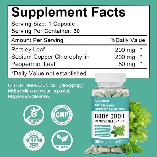 Chlorophyll Kapseln – Innerliches Deodorant für Frauen und Männer zur Unterstützung der Darmgesundheit, frischer Atem, Hautgesundheit, Entgiftung & Verdauung – natürlicher Geruchsentferner, vegan, nicht-GVO – 30 Kapseln