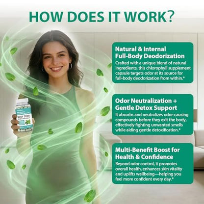 Chlorophyll Kapseln – Innerliches Deodorant für Frauen und Männer zur Unterstützung der Darmgesundheit, frischer Atem, Hautgesundheit, Entgiftung & Verdauung – natürlicher Geruchsentferner, vegan, nicht-GVO – 30 Kapseln