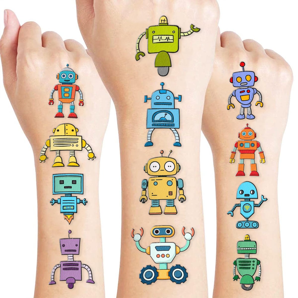 Robotermotive temporäre Tattoos für Kinder – 60 Stück (5 Bögen) vorgeschnittene Roboter-Aufkleber, Themenparty-Geschenke, Weihnachts- und Geburtstagsdeko, Preise für Klassen- und Schulkarneval