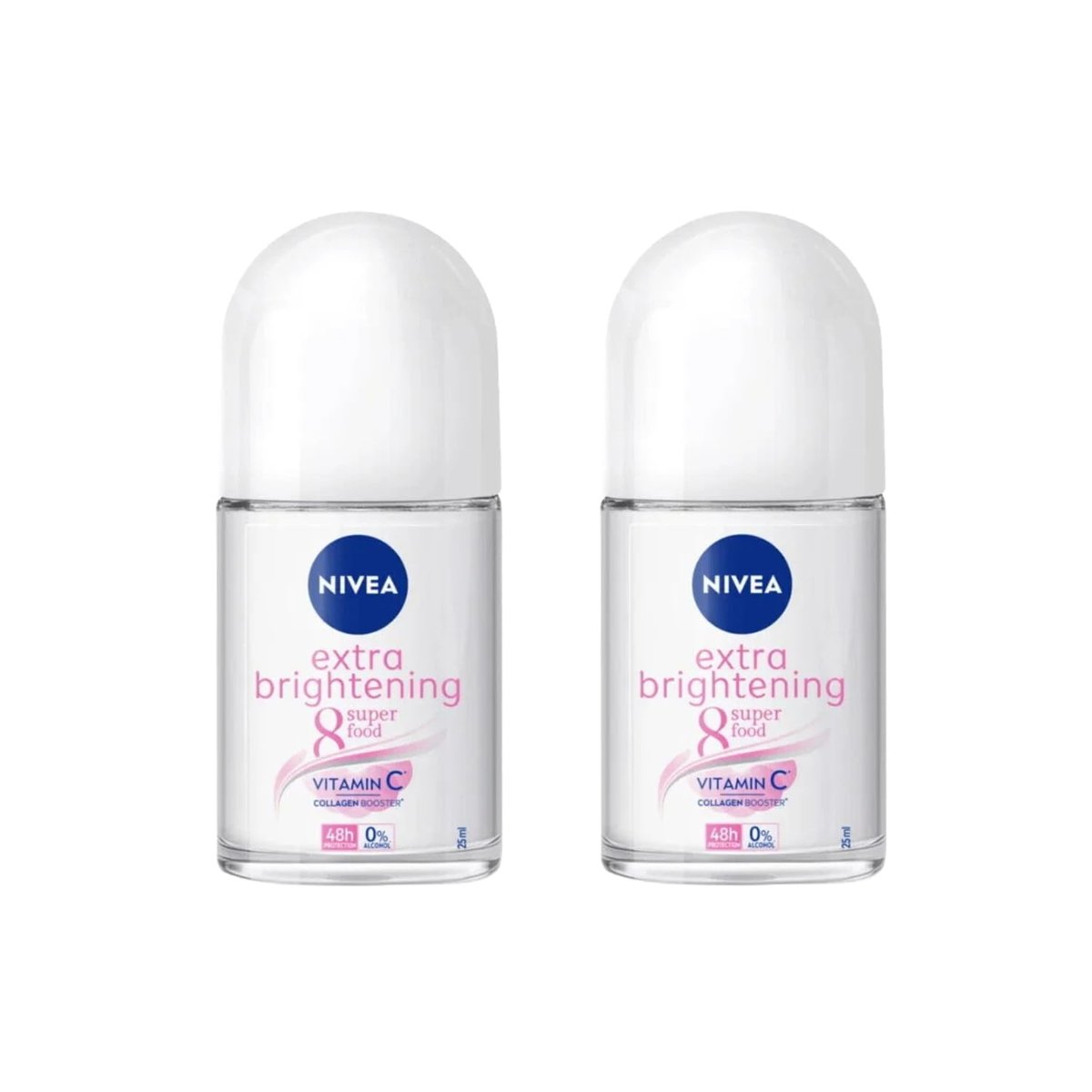 NIVEA Women Extra Brightening Roll-On Deodorant 25ml – 48h Schutz vor Schweiß & Geruch, sanfte Hautpflege mit Vitamin C & Süßholz, 2er-Pack