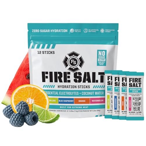 Fire Science Fire Salt Hydration Sticks, Elektrolyte & Kokoswasser, Hydrationsgetränk mit Magnesium, Kalium & Natrium, Zuckerfrei, Einzelportionen für unterwegs, Sortenvielfalt, 12er-Pack