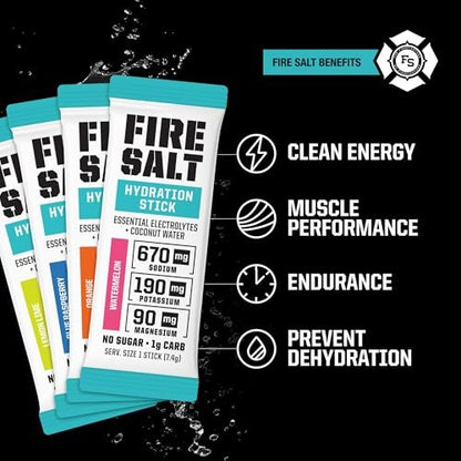 Fire Science Fire Salt Hydration Sticks, Elektrolyte & Kokoswasser, Hydrationsgetränk mit Magnesium, Kalium & Natrium, Zuckerfrei, Einzelportionen für unterwegs, Sortenvielfalt, 12er-Pack