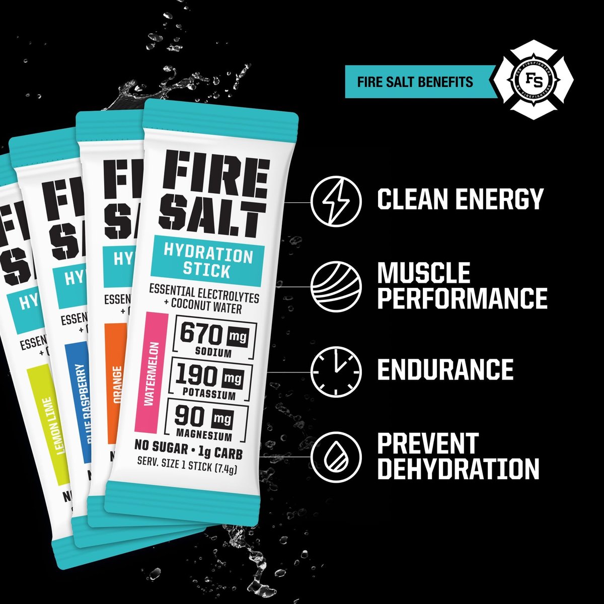 Fire Science Fire Salt Hydration Sticks, Elektrolyte & Kokoswasser, Hydrationsgetränk mit Magnesium, Kalium & Natrium, Zuckerfrei, Einzelportionen für unterwegs, Sortenvielfalt, 12er-Pack