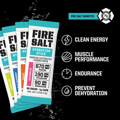 Fire Science Fire Salt Hydration Sticks, Elektrolyte & Kokoswasser, Hydrationsgetränk mit Magnesium, Kalium & Natrium, Zuckerfrei, Einzelportionen für unterwegs, Sortenvielfalt, 12er-Pack