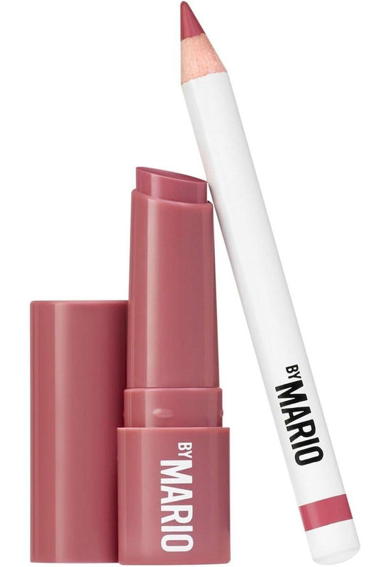 MAKEUP BY MARIO Rosewood Glow Lip Kit – Mini MoistureGlow Plumping Lip Serum & Ultra Suede Sculpting Lip Pencil, Rich Mauve – Hydratierendes Lippenplumping-Duo, Reisegröße
