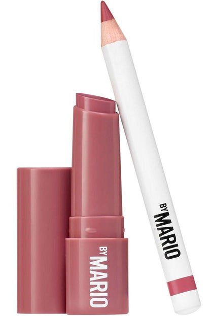 MAKEUP BY MARIO Rosewood Glow Lip Kit – Mini MoistureGlow Plumping Lip Serum & Ultra Suede Sculpting Lip Pencil, Rich Mauve – Hydratierendes Lippenplumping-Duo, Reisegröße