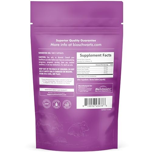 BioSchwartz Primal Beef Organ Supplement für Frauen – 60 Kapseln – Weidehaltung & Grasfütterung – Unterstützt gesunde Haare, Haut, Nägel und Hormonbalance – mit Rinderleber, Niere, Herz, Gebärmutterpulver