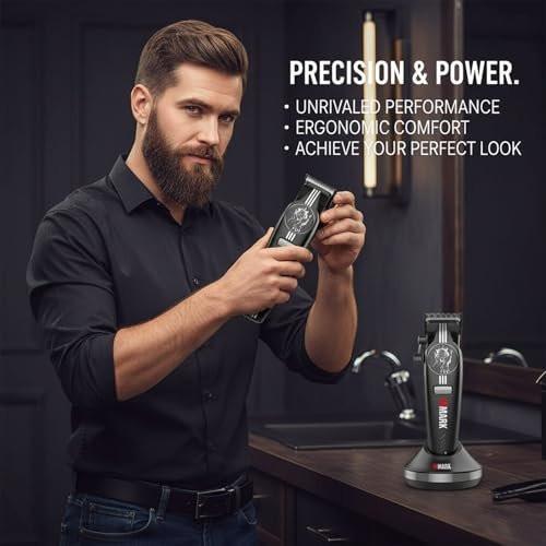 WMARK Haarschneider für Herren – Professioneller Haarschneider, kabelloser Haarschneider- und Trimmer-Set, stufenlose Geschwindigkeitsregelung, lange Akkulaufzeit, DLC-Titan-Keramik-Fade-Klingen NG-8634KIT