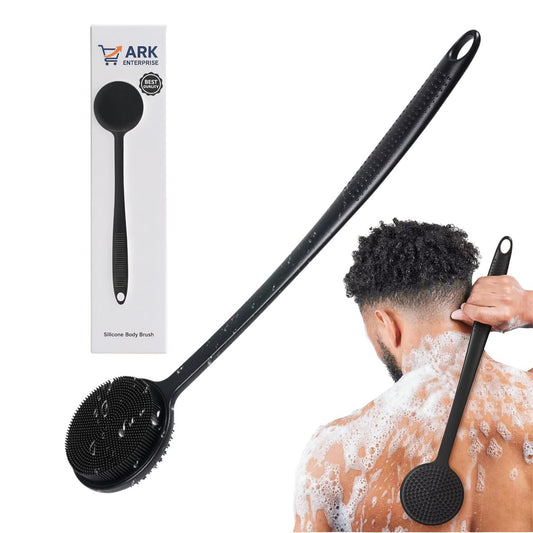 Silikon Rückenbürste für die Dusche – Lange Griff Körperbürste für schwer erreichbare Stellen, hygienische Loofah-Alternative, sanftes Peeling für empfindliche Haut, hilft bei Rückenakne