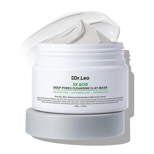 Dr.Leo 3X Acid Clay Mask mit Amazonas-Weiß- und Gletscherton – Tiefenreinigende Gesichtsmaske zur Porenverfeinerung, Ölkontrolle & Entgiftung für alle Hauttypen, 100 ml