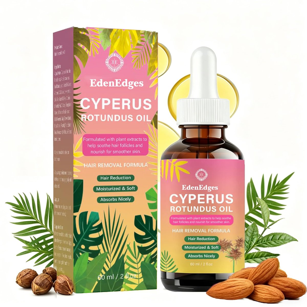 Natürliches Cyperus Rotundus Öl | Reduziert Körperbehaarung & Haarwuchshemmer für Frauen & Männer | Haar-Entfernungsöl, verlangsamt unerwünschte Haare am Körper | Beruhigt die Haut, geeignet für alle Hauttypen | 60 ml