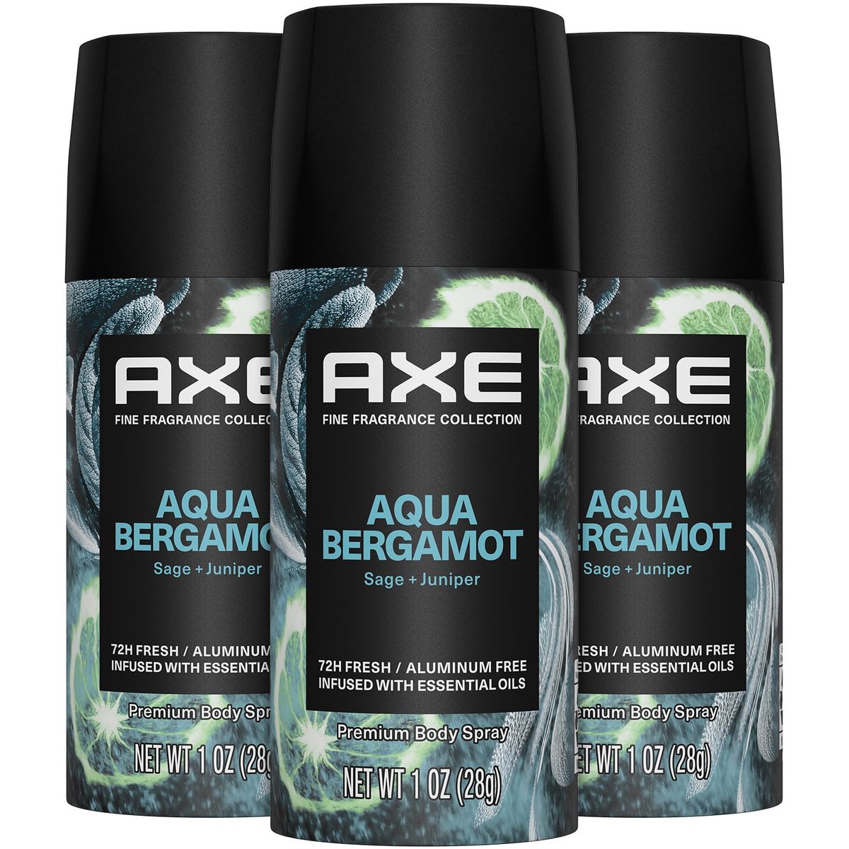 AXE Aluminiumfreies Deodorant, Reisegröße Bodyspray, Aqua Bergamot 3er-Pack, 72-Stunden-Geruchsschutz, Wacholder + Salbei, je 30 ml