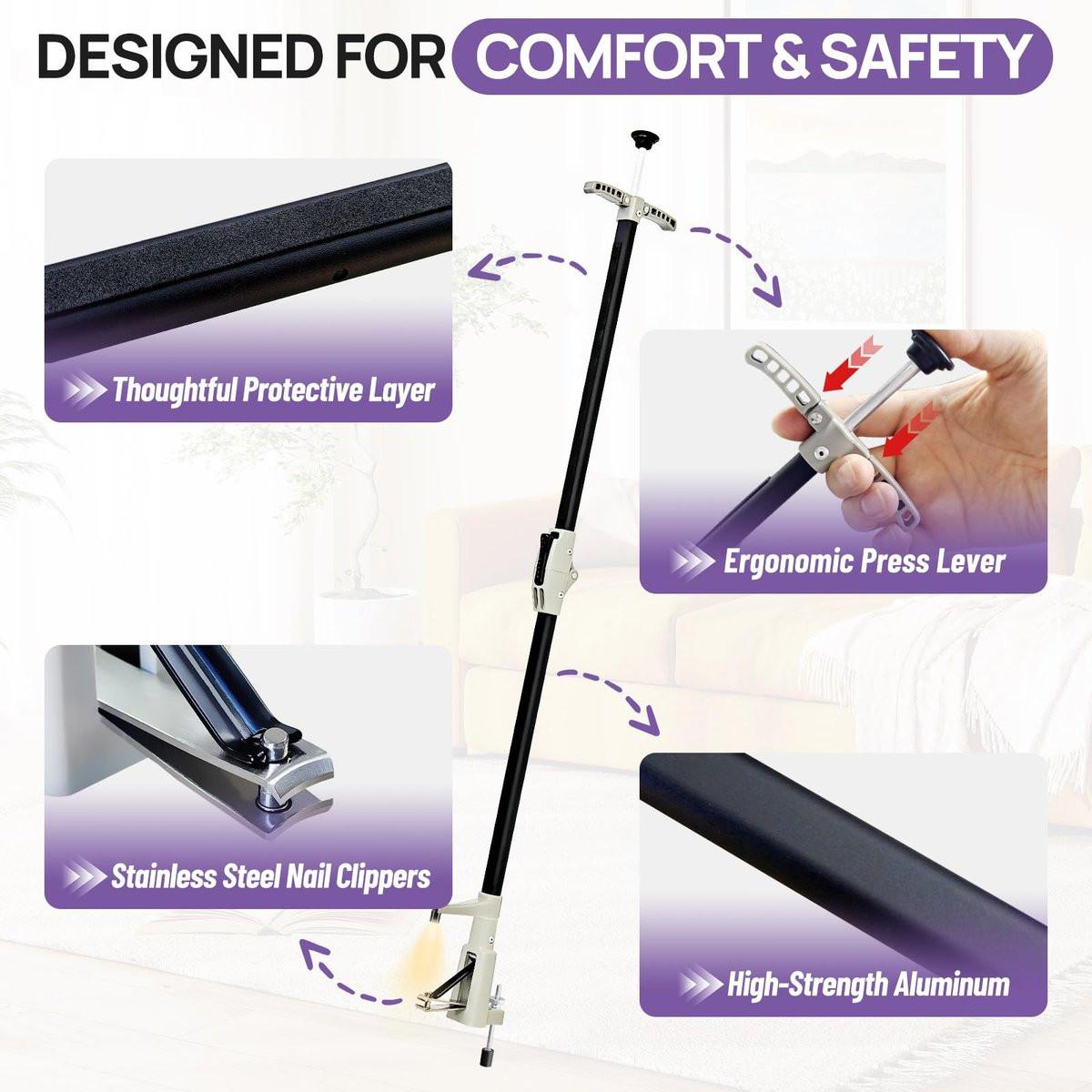 LookFox Langer Nagelknipser mit HD-Endoskop & LED-Licht, 32 Zoll klappbarer Aluminiumschaft, verstellbarer Stützfuß, Edelstahlklinge für dicke Nägel – Ideal für Senioren, Übergewichtige und Arthritiker