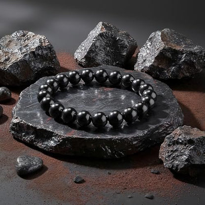 PEALICIOUS Hämatit-Armband für Männer, 10 mm Magnetarmband mit natürlichen Hämatit-Perlen, schwarzer Magnetschmuck mit Energiestein für Gleichgewichtskraft, inspirierendes Geschenk