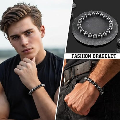 PEALICIOUS Hämatit-Armband für Männer, 10 mm Magnetarmband mit natürlichen Hämatit-Perlen, schwarzer Magnetschmuck mit Energiestein für Gleichgewichtskraft, inspirierendes Geschenk