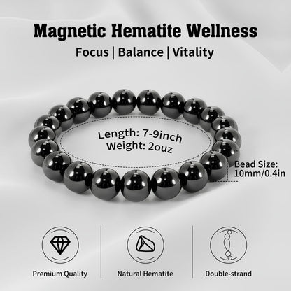 PEALICIOUS Hämatit-Armband für Männer, 10 mm Magnetarmband mit natürlichen Hämatit-Perlen, schwarzer Magnetschmuck mit Energiestein für Gleichgewichtskraft, inspirierendes Geschenk