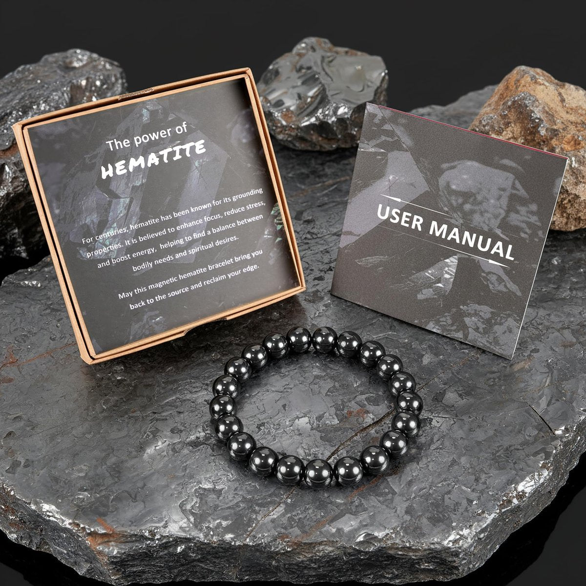 PEALICIOUS Hämatit-Armband für Männer, 10 mm Magnetarmband mit natürlichen Hämatit-Perlen, schwarzer Magnetschmuck mit Energiestein für Gleichgewichtskraft, inspirierendes Geschenk